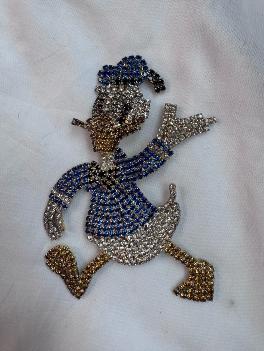 Vintage Rhinestone Cartoon Donald Duck Brooch - Blue, Gold, Silver
